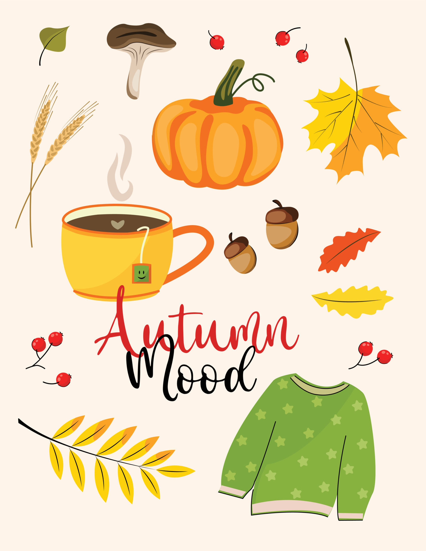 Autumn Mood Postcard Banner Lettering On Fall Theme With Leaves Of what-s-your-fall-name-game-with-name-tags-sign-fall-party-game-name