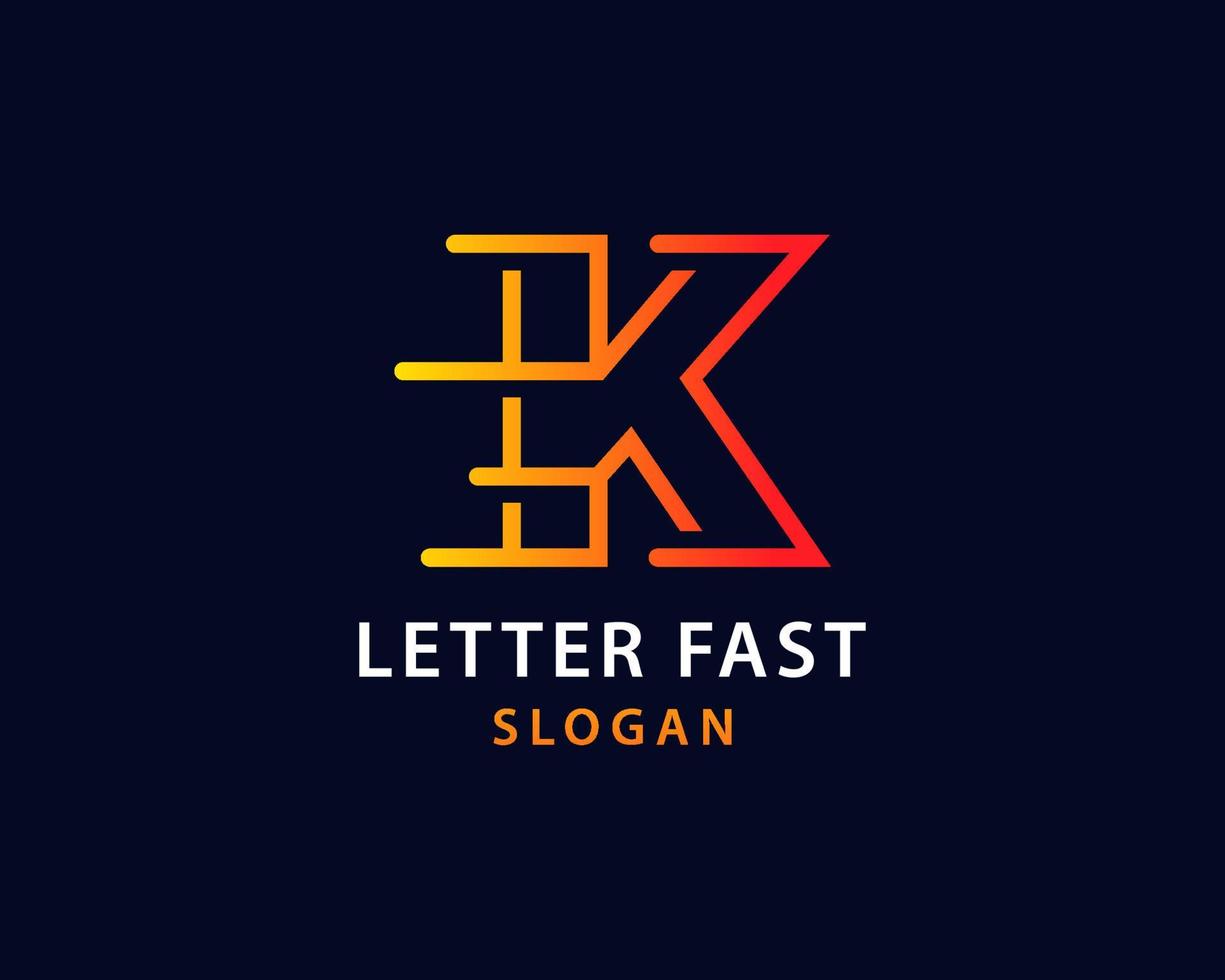 plantilla de diseño de logotipo rápido de letra k de degradado simple sobre fondo negro. adecuado para cualquier logotipo de marca. vector
