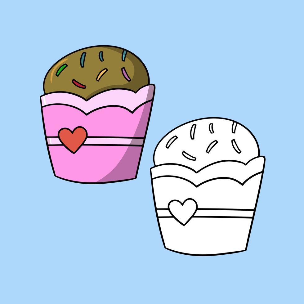 un conjunto de imágenes, deliciosos cupcakes de chocolate con cubos de azúcar, ilustración vectorial en estilo de dibujos animados sobre un fondo de color vector