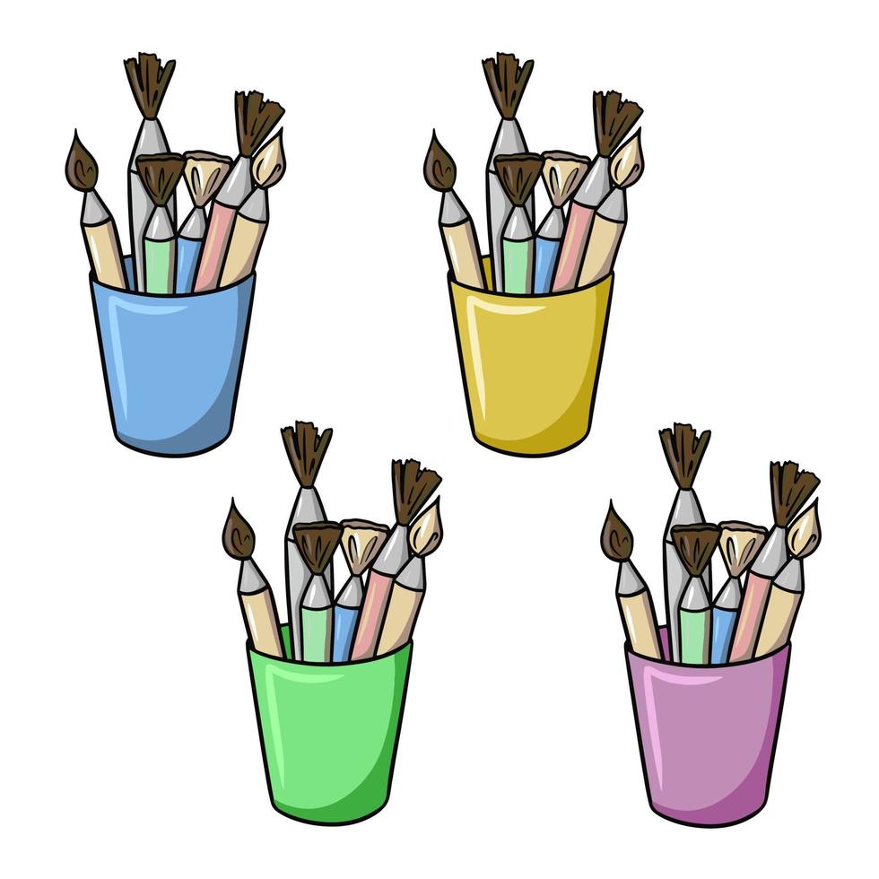 A set of multi-colored brush stands, vector illustration in cartoon style on a white background