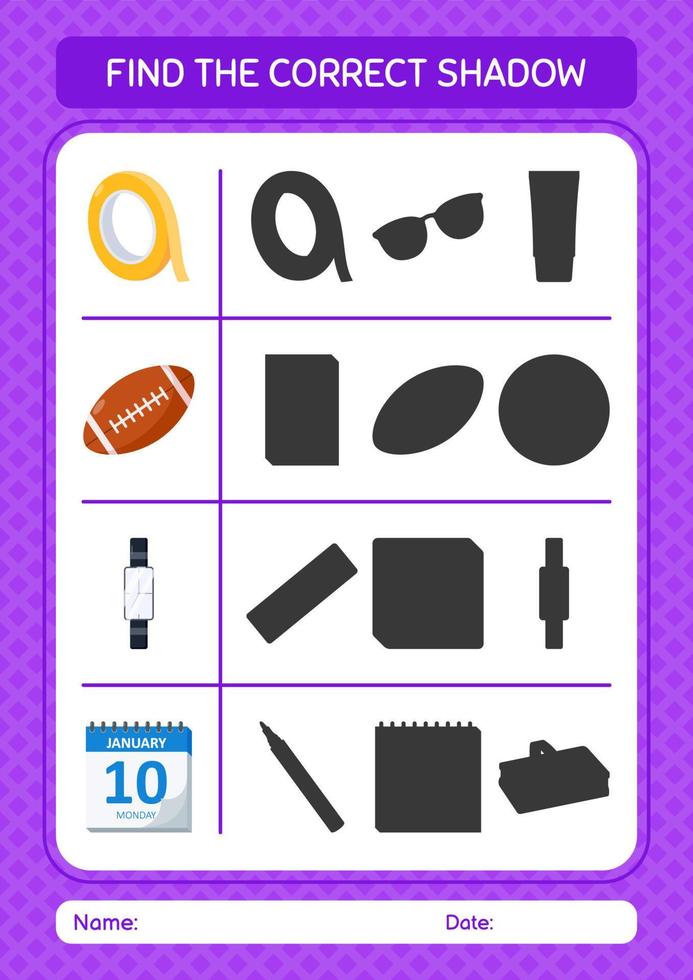 Find the correct shadows game with summer icon. worksheet for preschool kids, kids activity sheet vector