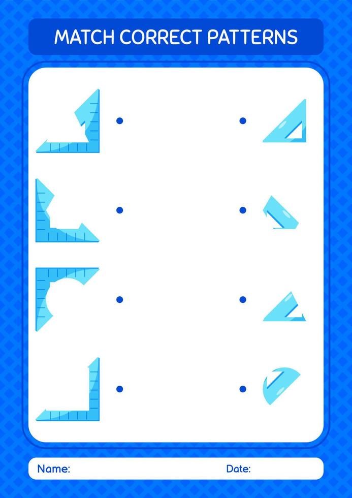Match pattern game with triangle ruler. worksheet for preschool kids, kids activity sheet vector