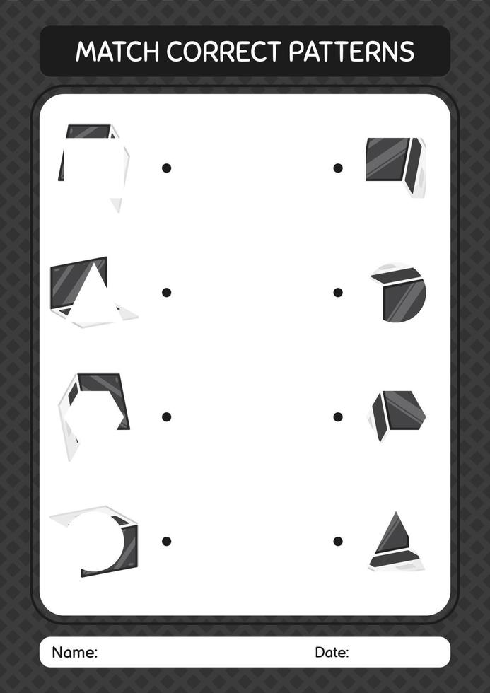 Match pattern game with laptop. worksheet for preschool kids, kids activity sheet vector