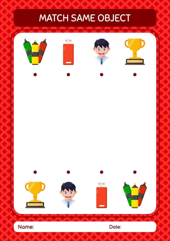 Match with same object game summer icon. worksheet for preschool kids, kids activity sheet vector