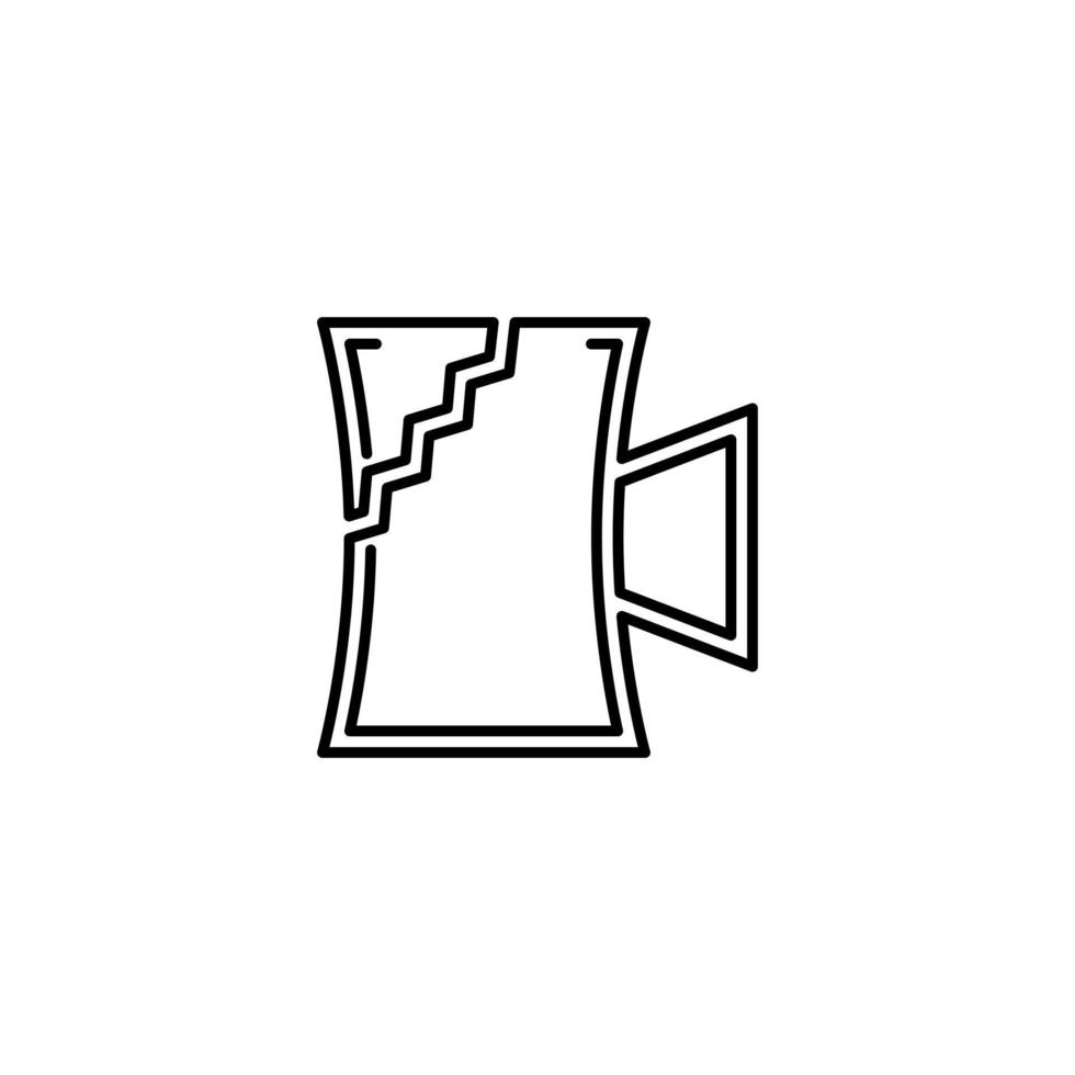broken beer stein glass icon on white background. simple, line, silhouette and clean style. black and white. suitable for symbol, sign, icon or logo vector