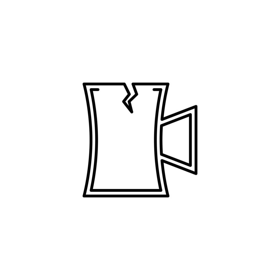 icono de vidrio de stein de cerveza agrietado sobre fondo blanco. simple, línea, silueta y estilo limpio. en blanco y negro. adecuado para símbolo, signo, icono o logotipo vector