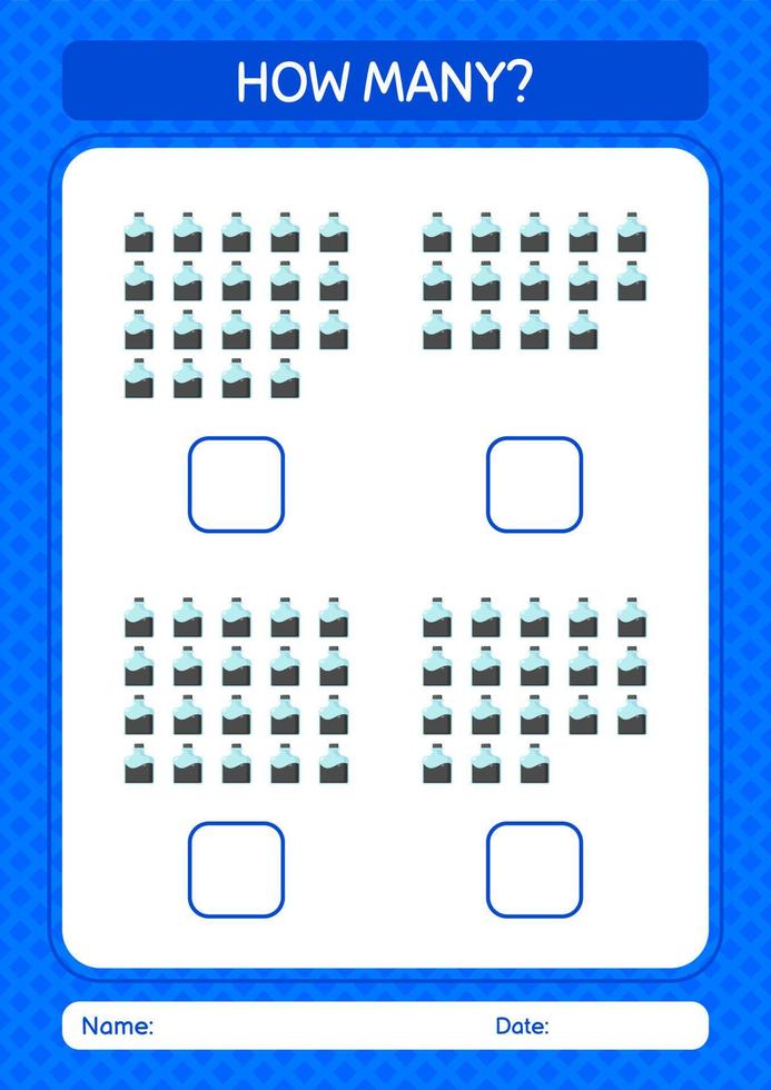 How many counting game with ink bottle. worksheet for preschool kids, kids activity sheet vector