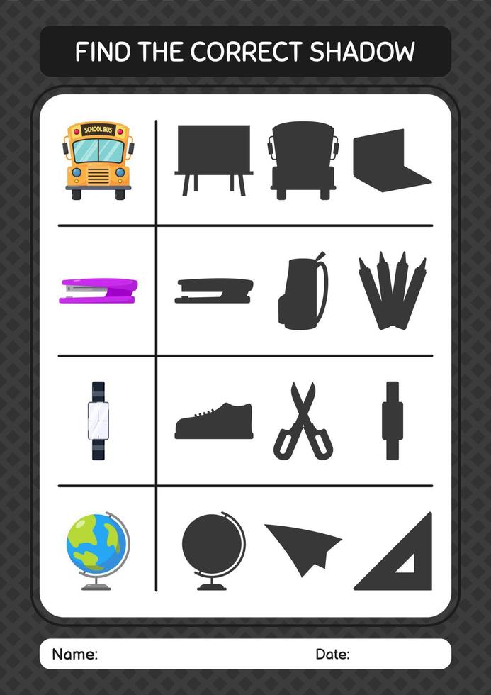 Find the correct shadows game with summer icon. worksheet for preschool kids, kids activity sheet vector