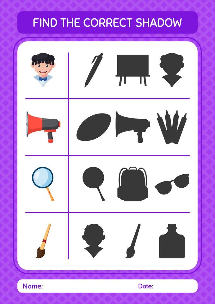 Find the correct shadows game with summer icon. worksheet for preschool kids, kids activity sheet vector