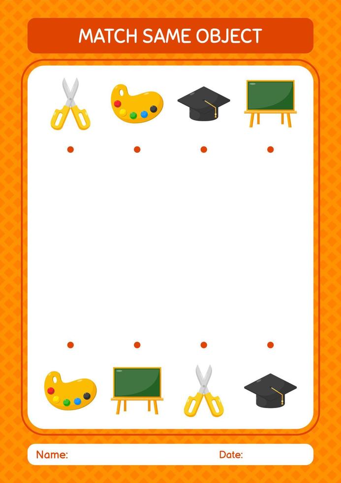 Match with same object game summer icon. worksheet for preschool kids, kids activity sheet vector
