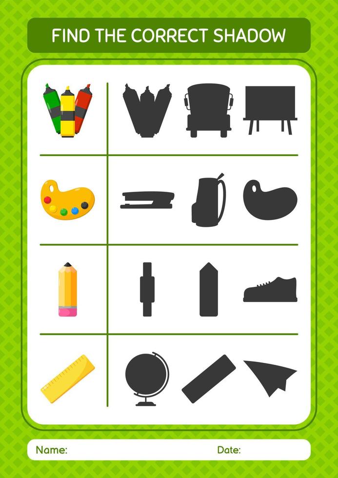 Find the correct shadows game with summer icon. worksheet for preschool kids, kids activity sheet vector