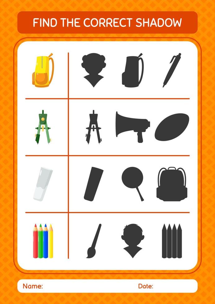 Find the correct shadows game with summer icon. worksheet for preschool kids, kids activity sheet vector
