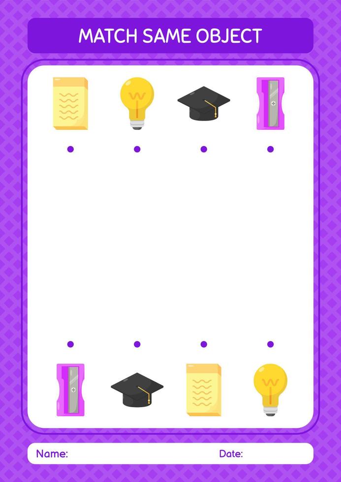 Match with same object game summer icon. worksheet for preschool kids, kids activity sheet vector