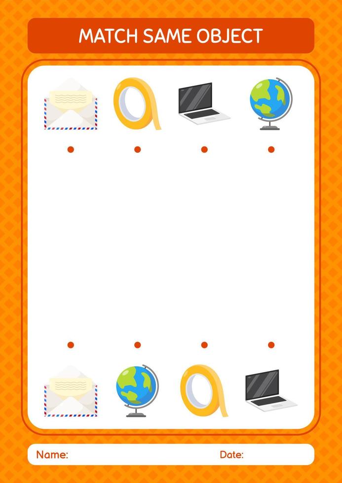 Match with same object game summer icon. worksheet for preschool kids, kids activity sheet vector