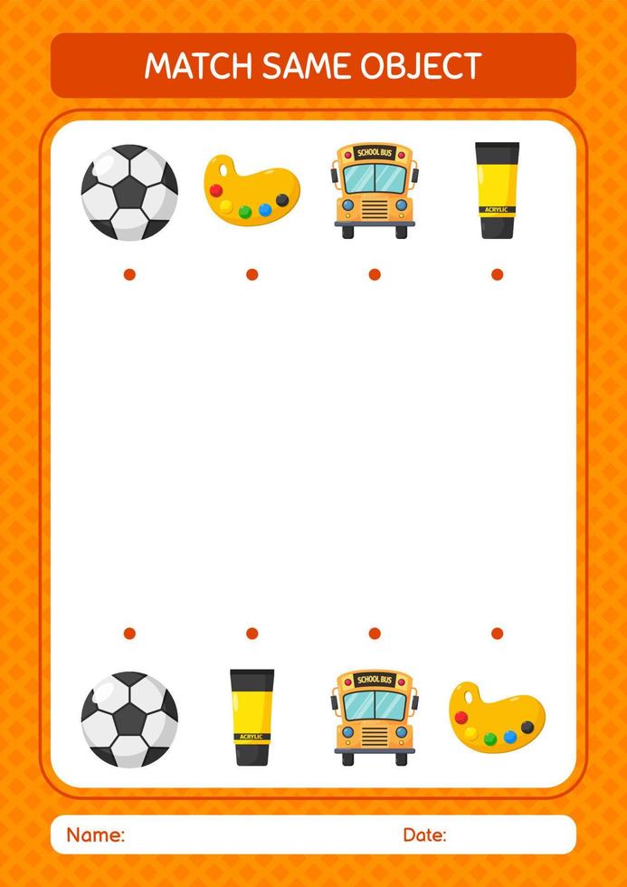 Match with same object game summer icon. worksheet for preschool kids, kids activity sheet vector