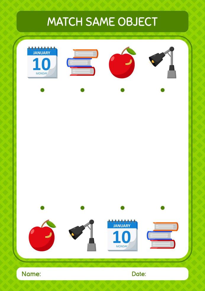 Match with same object game summer icon. worksheet for preschool kids, kids activity sheet vector