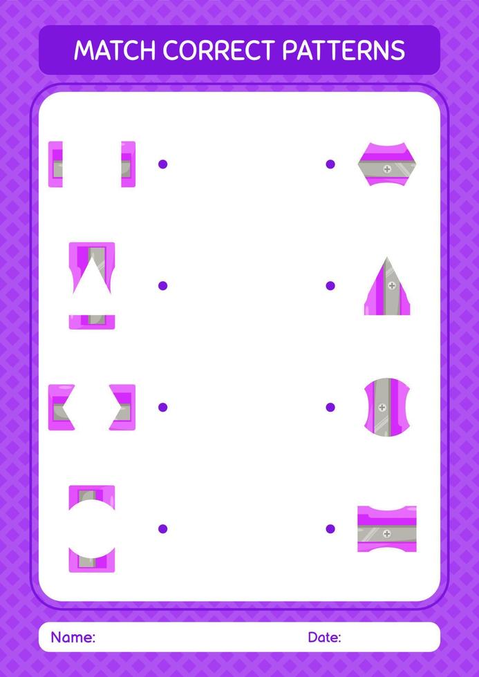 Match pattern game with pencil sharpener. worksheet for preschool kids, kids activity sheet vector