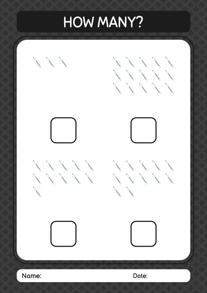 How many counting game with whiteboard marker. worksheet for preschool kids, kids activity sheet vector