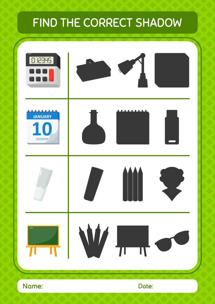Find the correct shadows game with summer icon. worksheet for preschool kids, kids activity sheet vector