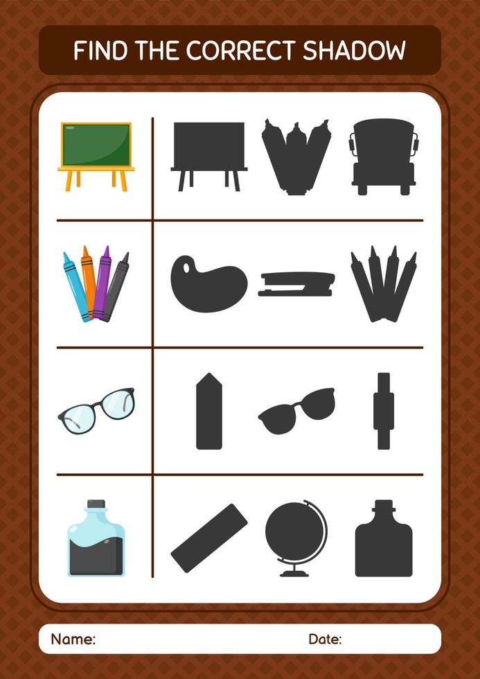 Find the correct shadows game with summer icon. worksheet for preschool kids, kids activity sheet vector