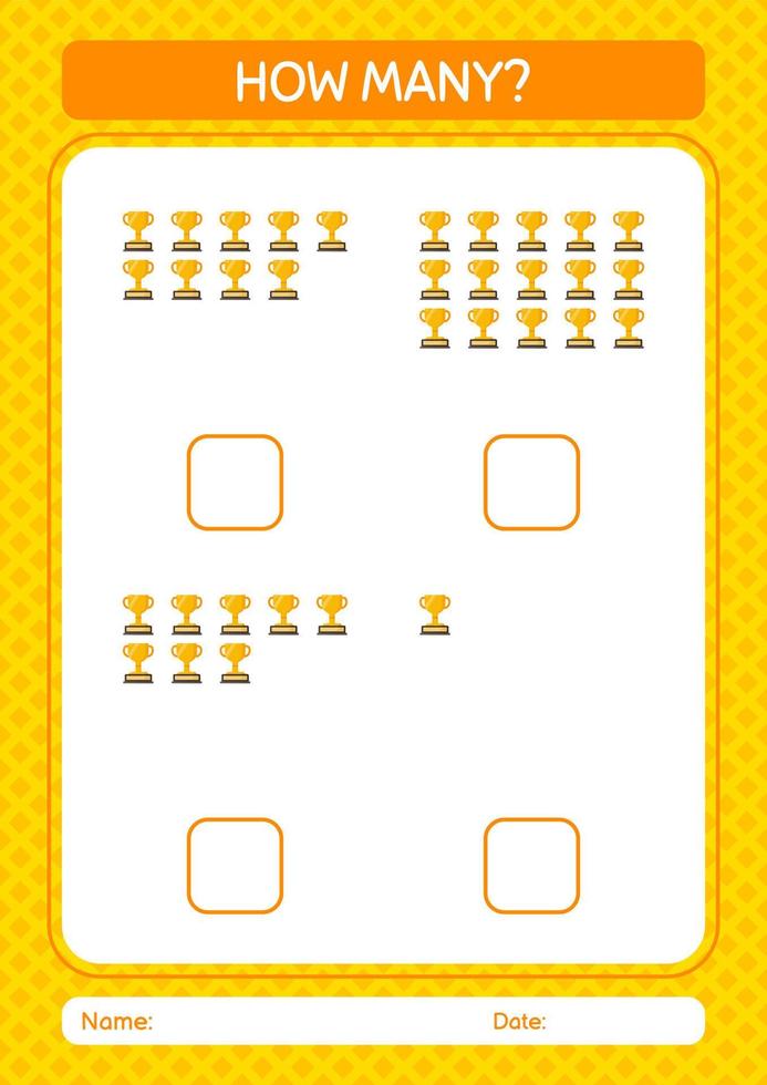 How many counting game with trophy. worksheet for preschool kids, kids activity sheet vector