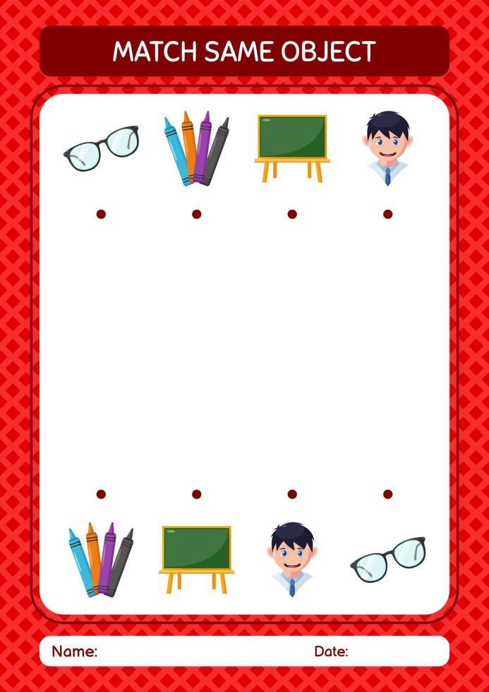 Match with same object game summer icon. worksheet for preschool kids, kids activity sheet vector