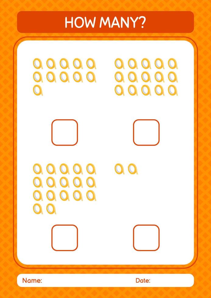 How many counting game with masking tape. worksheet for preschool kids, kids activity sheet vector