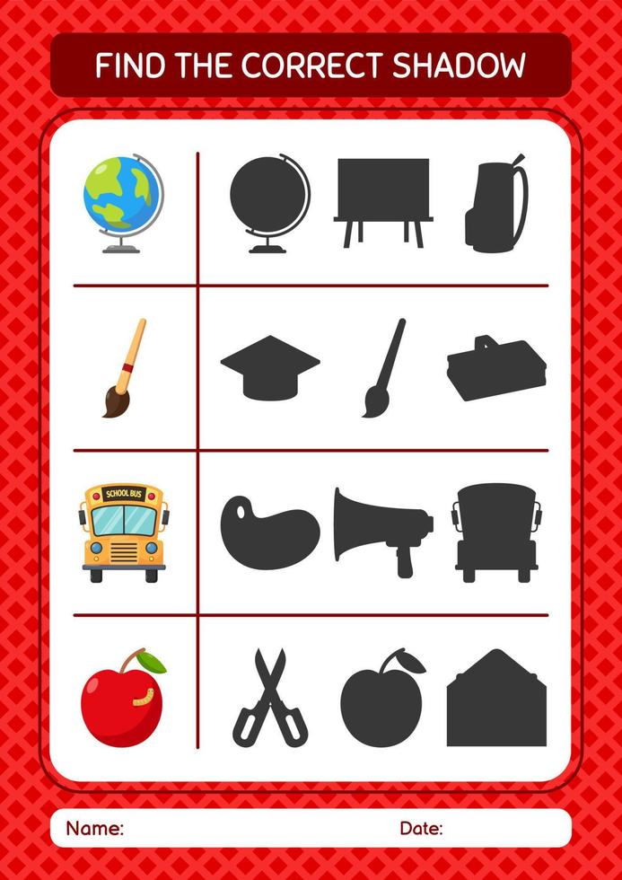 Find the correct shadows game with summer icon. worksheet for preschool kids, kids activity sheet vector