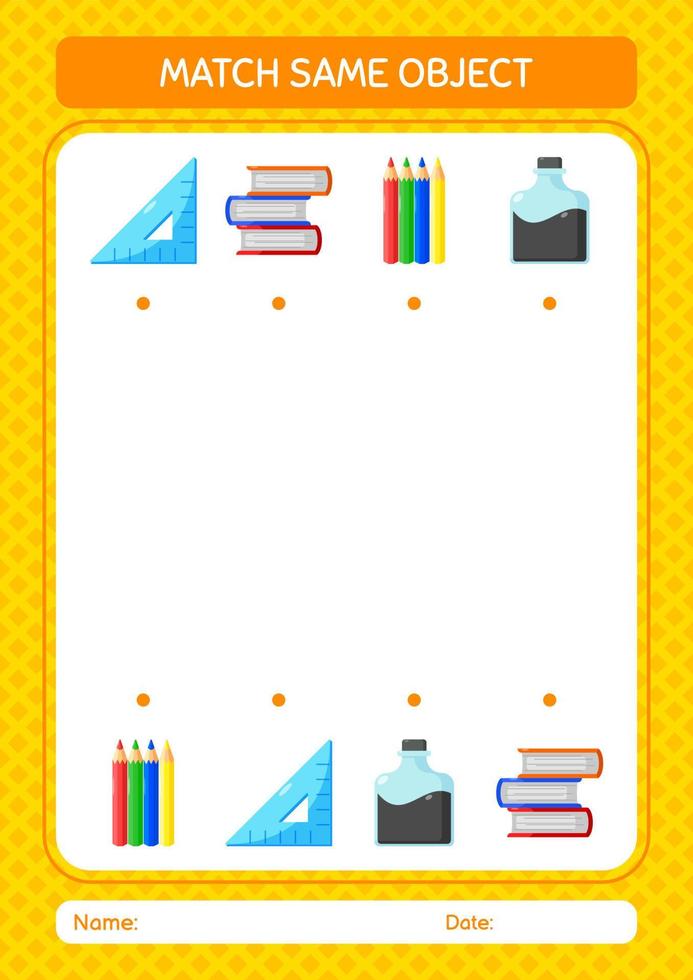 Match with same object game summer icon. worksheet for preschool kids, kids activity sheet vector