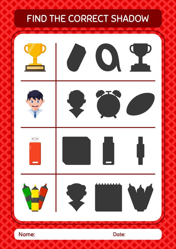 Find the correct shadows game with summer icon. worksheet for preschool kids, kids activity sheet vector
