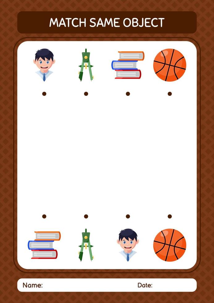Match with same object game summer icon. worksheet for preschool kids, kids activity sheet vector