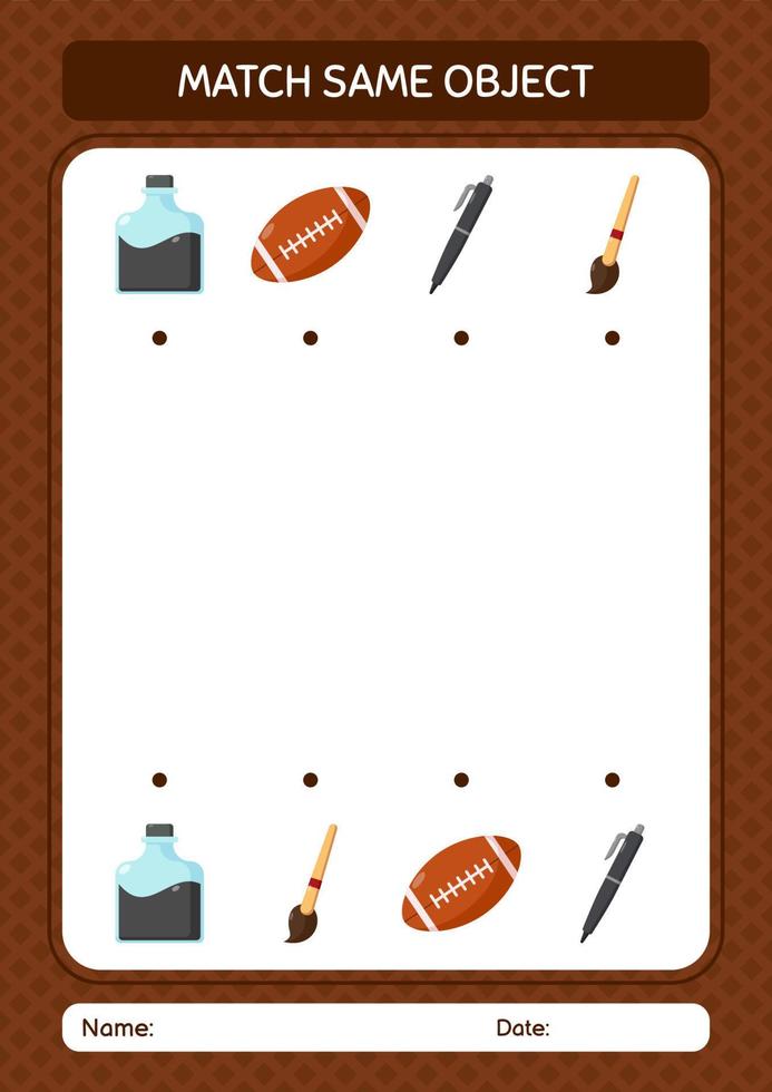 Match with same object game summer icon. worksheet for preschool kids, kids activity sheet vector