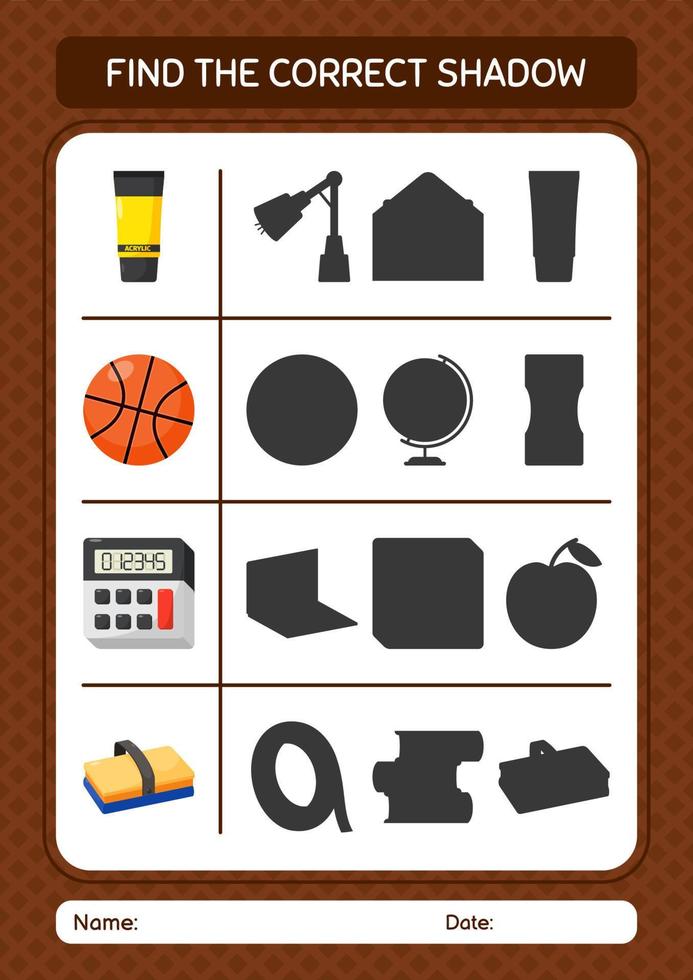 Find the correct shadows game with summer icon. worksheet for preschool kids, kids activity sheet vector