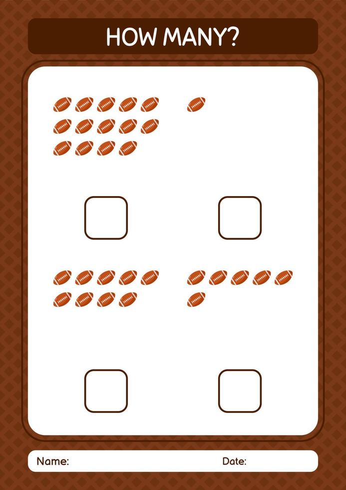 How many counting game with rugbyball. worksheet for preschool kids, kids activity sheet vector