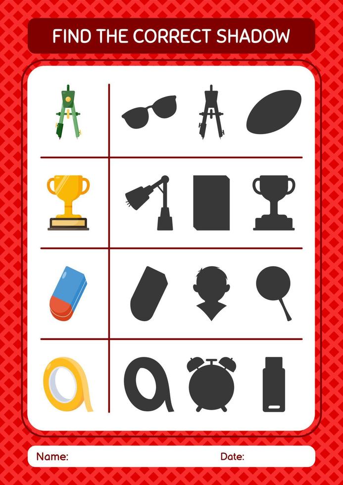 Find the correct shadows game with summer icon. worksheet for preschool kids, kids activity sheet vector