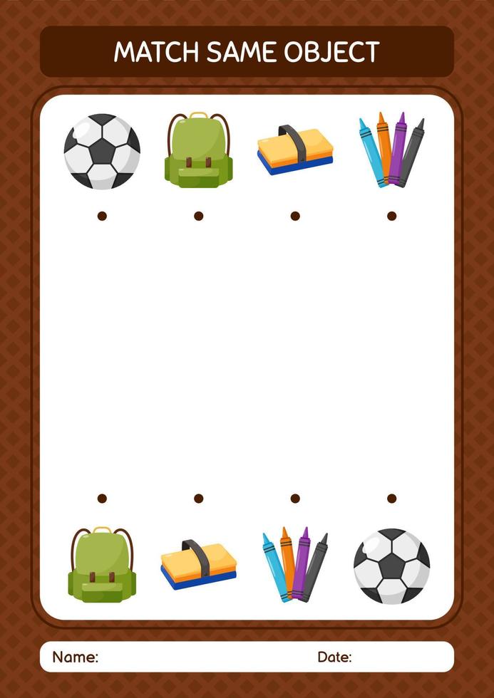 Match with same object game summer icon. worksheet for preschool kids, kids activity sheet vector