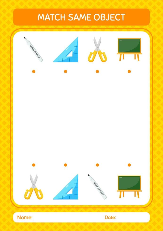 Match with same object game summer icon. worksheet for preschool kids, kids activity sheet vector