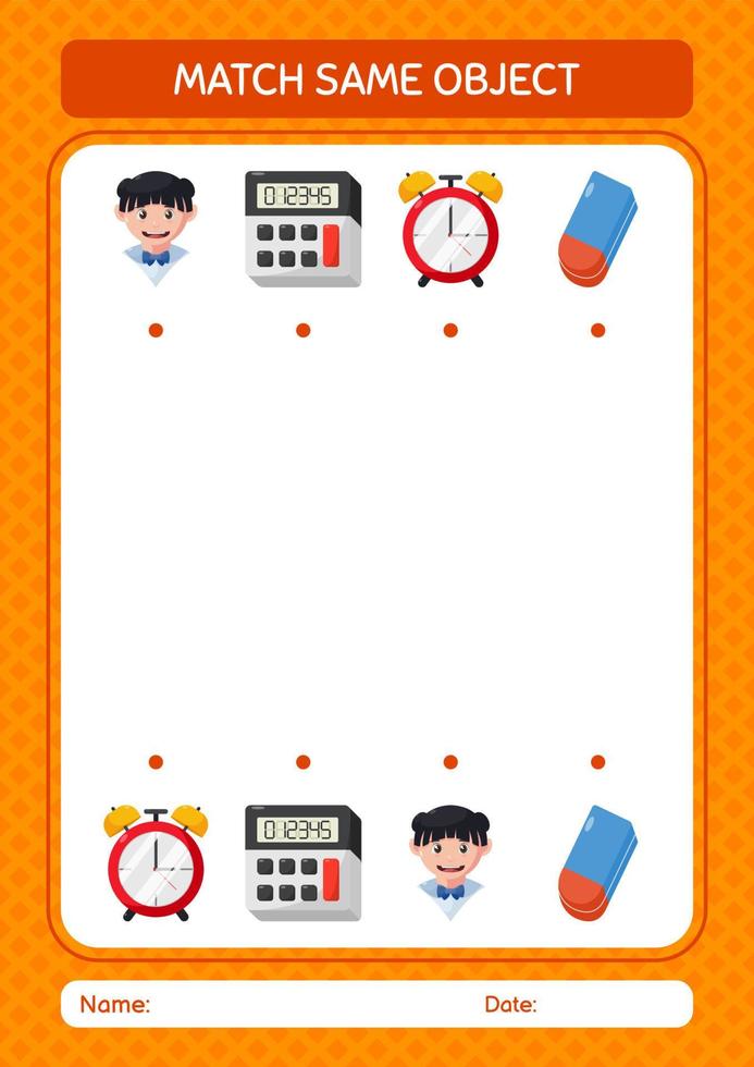 Match with same object game summer icon. worksheet for preschool kids, kids activity sheet vector