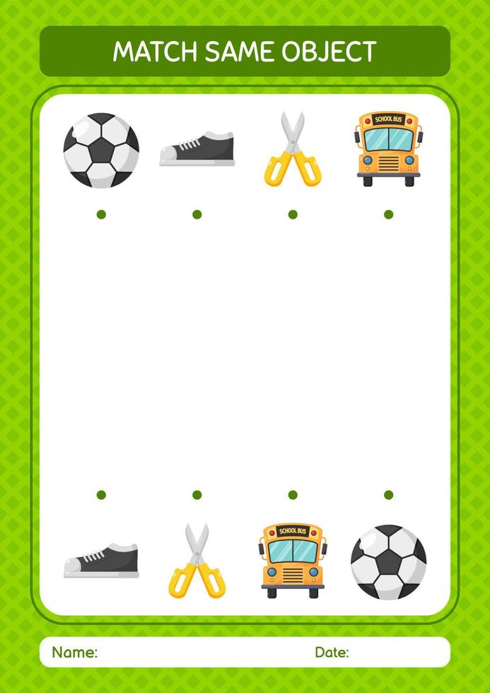 Match with same object game summer icon. worksheet for preschool kids, kids activity sheet vector