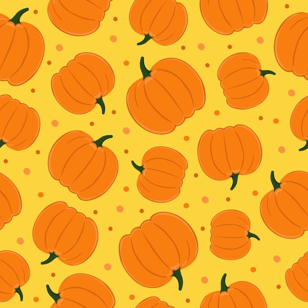 Seamless pattern of pumpkins on yellow background. Background for autumn decorative design vector