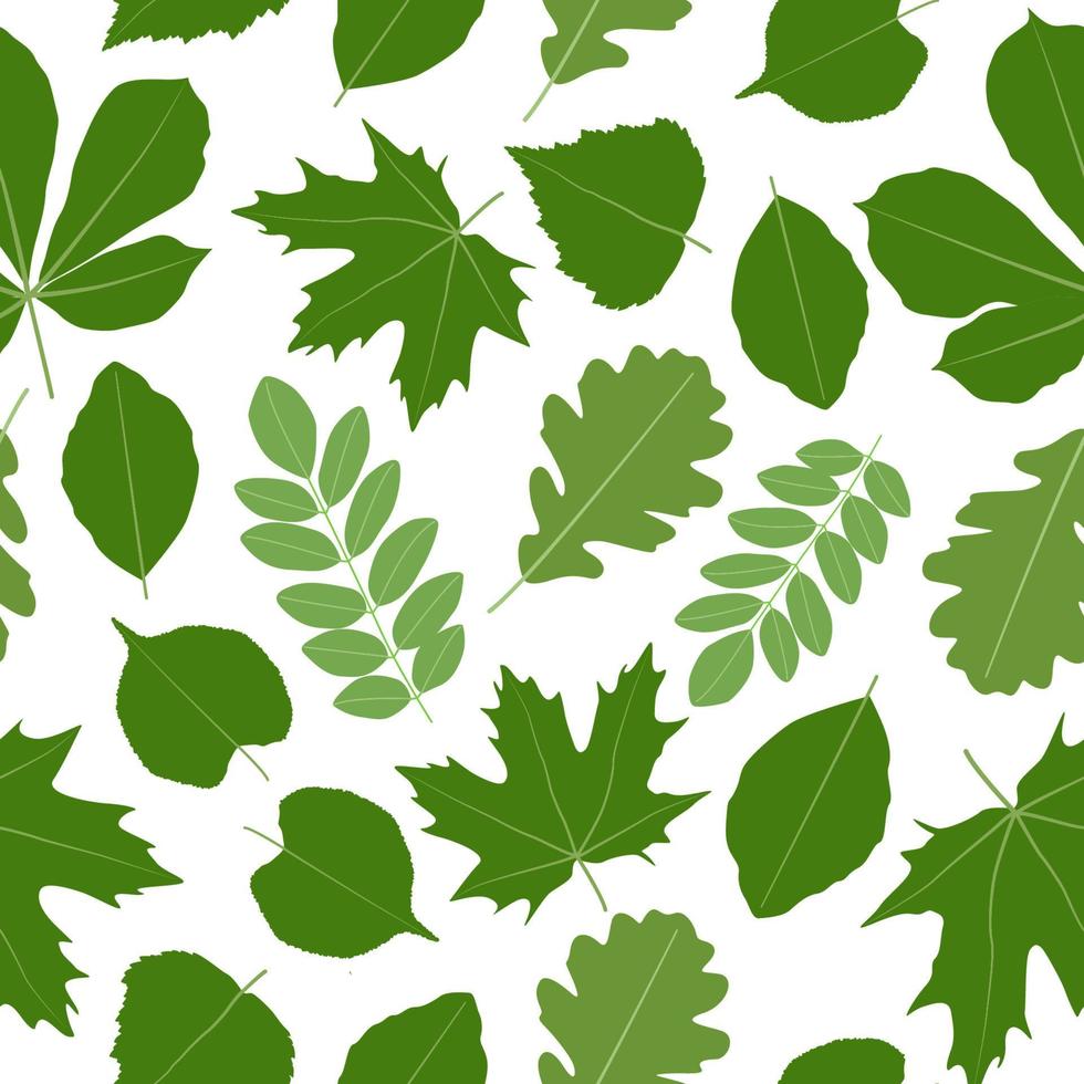 Different green leaves seamless pattern. Background for nature, eco and summer design vector