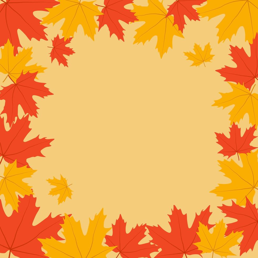 Autumn leaves. Frame with fall maple leaves. Fall background. Vector illustration