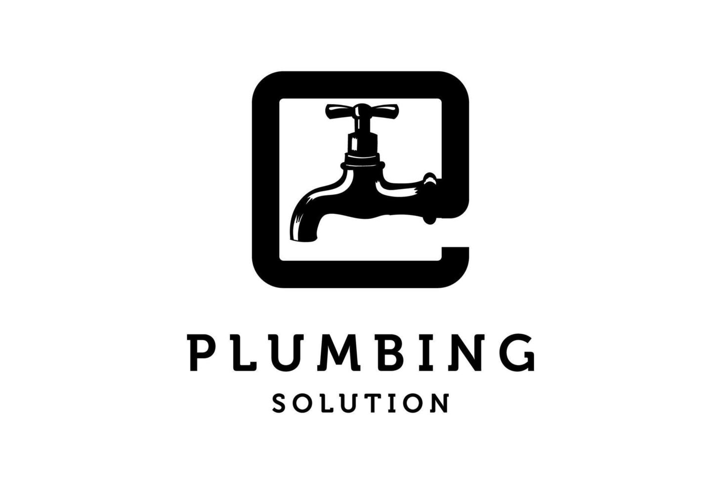 Vintage Square Pipe with Water Faucet for Tap Plumbing Sanitary Service Logo Design Vector