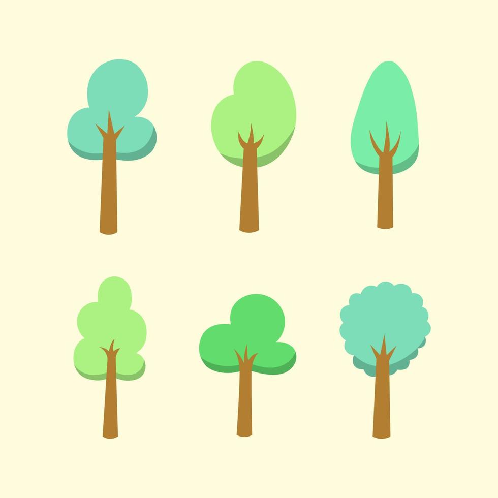 set of nature trees illustration vector