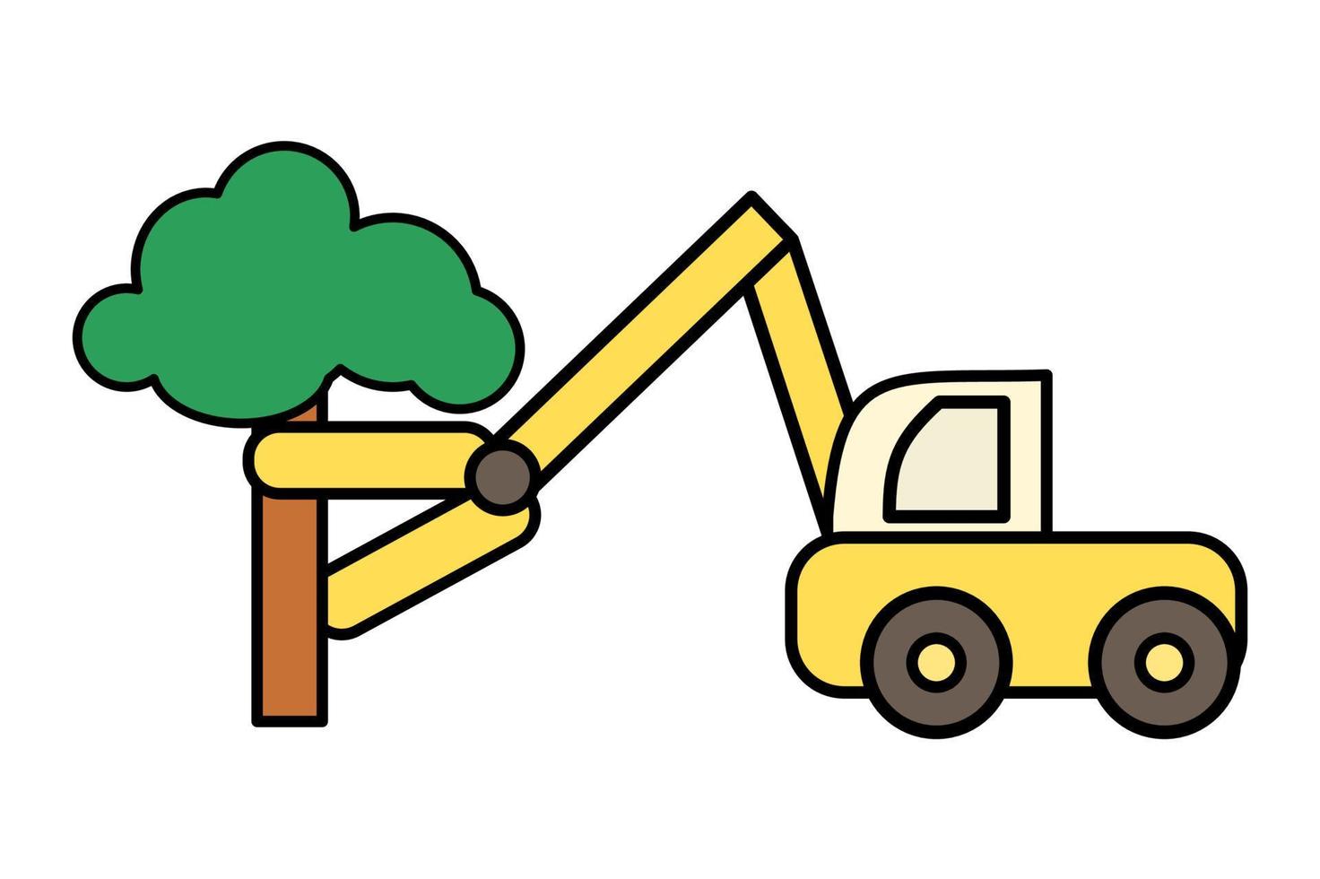 Deforestation filled icon with forest harvester machine symbol of ecosystem destruction and nature devastation can be used for presentation, web and ui. vector