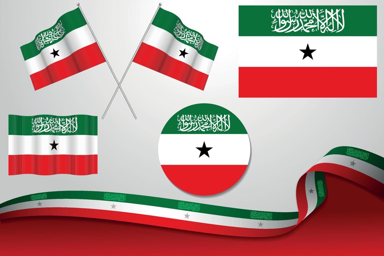 Set Of Somaliland Flags In Different Designs, Icon, Flaying Flags And ribbon With Background. vector