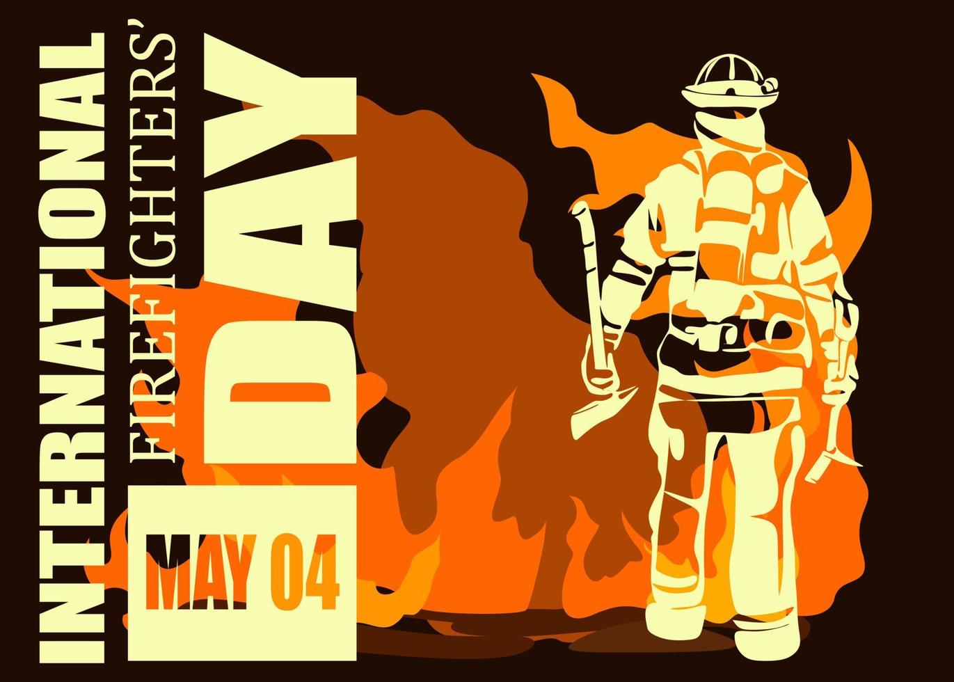 ilustración vectorial de silueta de bombero, como pancarta, afiche o plantilla para el día internacional de los bomberos. vector