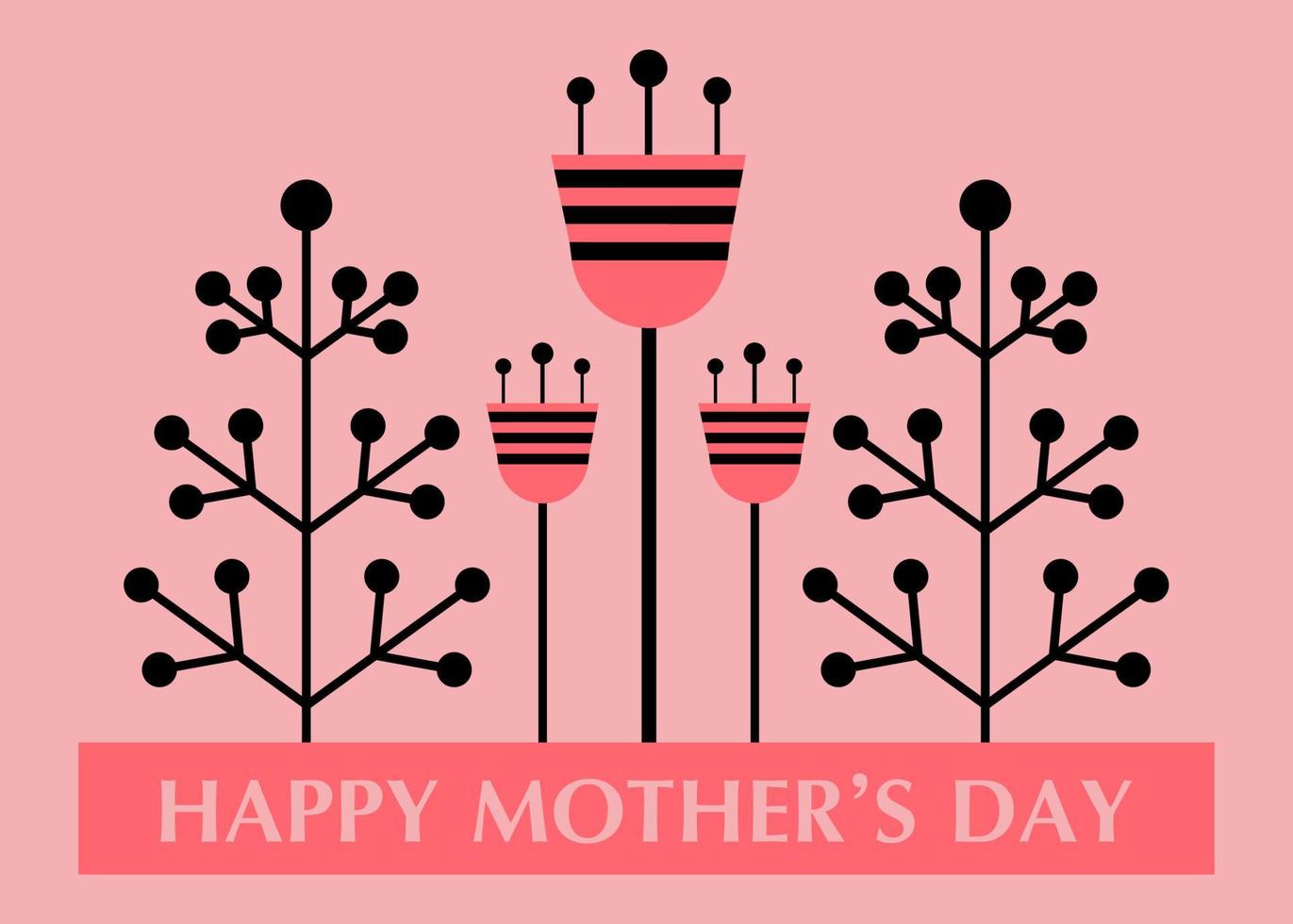 Mothers day greeting card with minimalistic style flowers vector isolated illustration