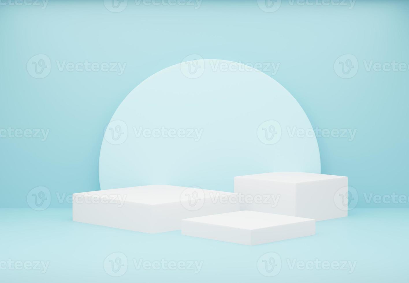 3d background product display podium scene. White square podium product, Blue product display, Pink product stand on blue background. photo