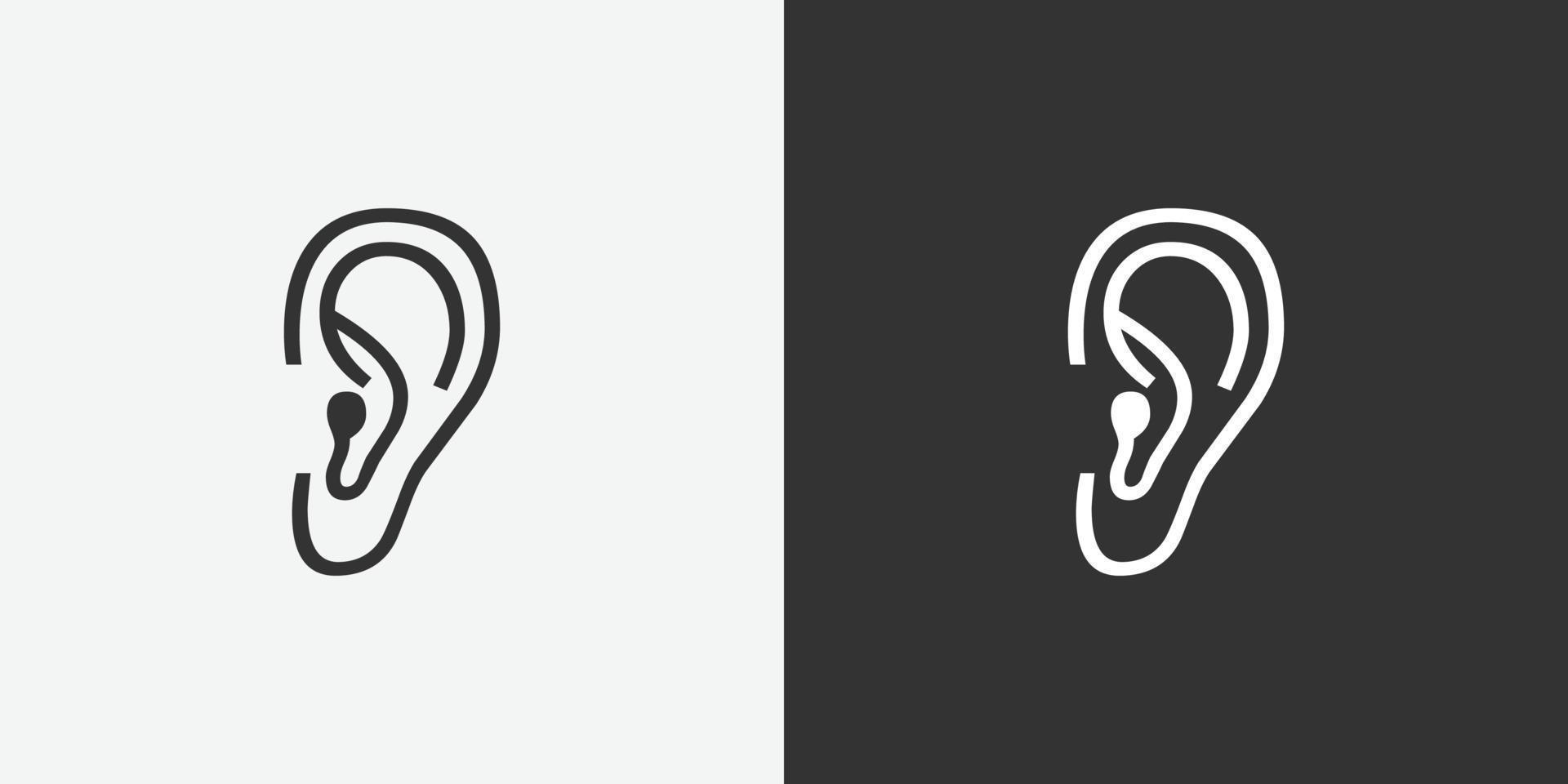 icono de vector de oído humano. símbolos vectoriales en blanco y negro para su diseño